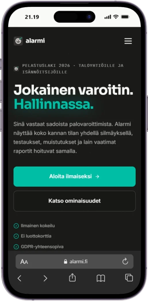 Alarmi.fi mobiilinäkymässä